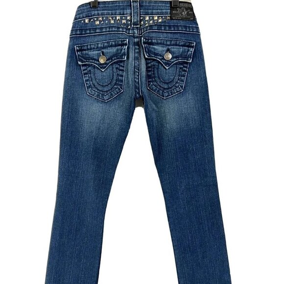 True Religion Billy Studded Rhinestone Flap Pocket Y2K Distressed Jeans Size 31 - Picture 4 of 15